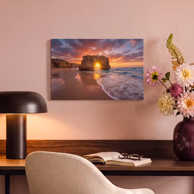 Kust - Rots - Zonsondergang - Zee - Natuur canvas 2cm klein -sfeer4