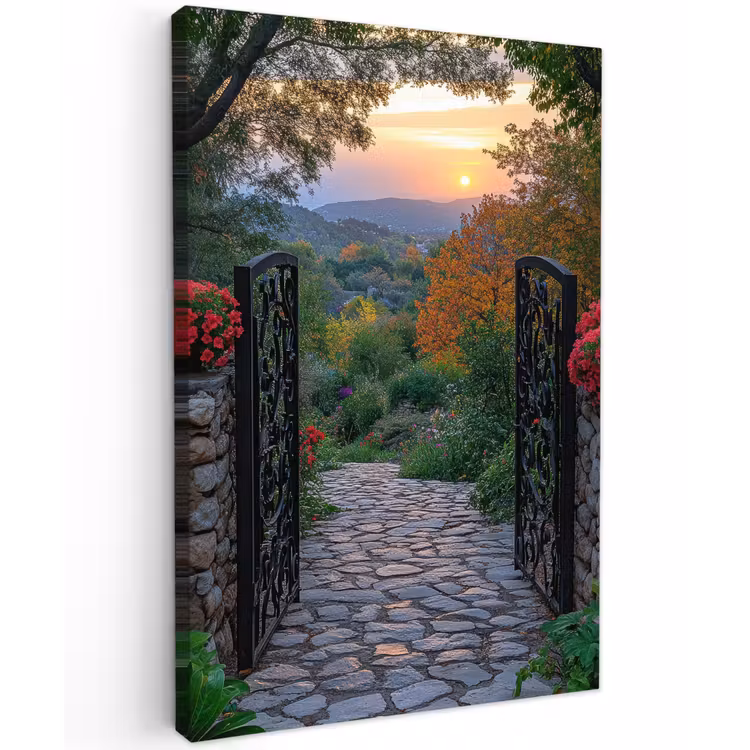 Landschap - Hek - Pad - Zonsondergang - Natuur canvas 2cm klein -z3d