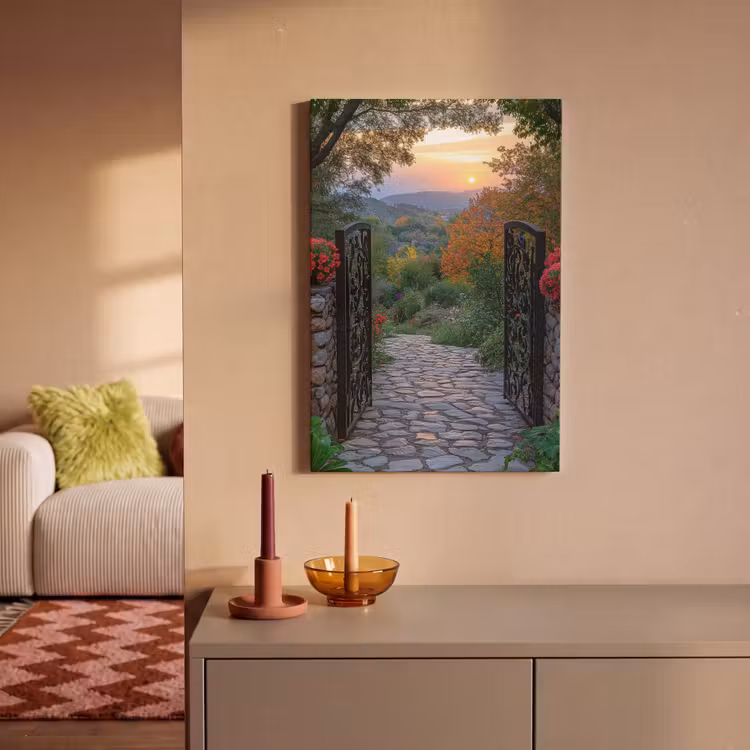 Landschap - Hek - Pad - Zonsondergang - Natuur canvas 2cm klein -sfeer1