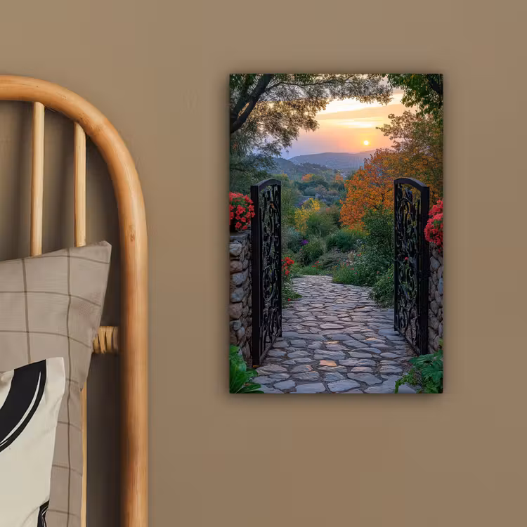 Landschap - Hek - Pad - Zonsondergang - Natuur canvas 2cm klein -sfeer3