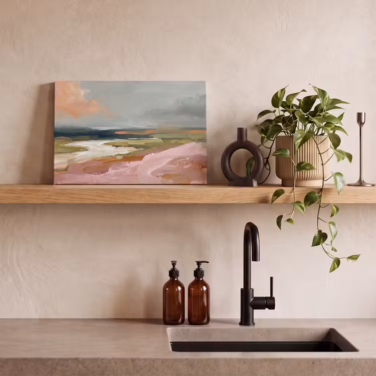 Landschap - Rivier - Abstract - Roze - Groen canvas 2cm klein -sfeer3