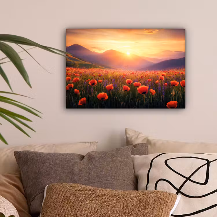 Landschap - Zonsondergang - Bloemenveld canvas 2cm klein -sfeer1