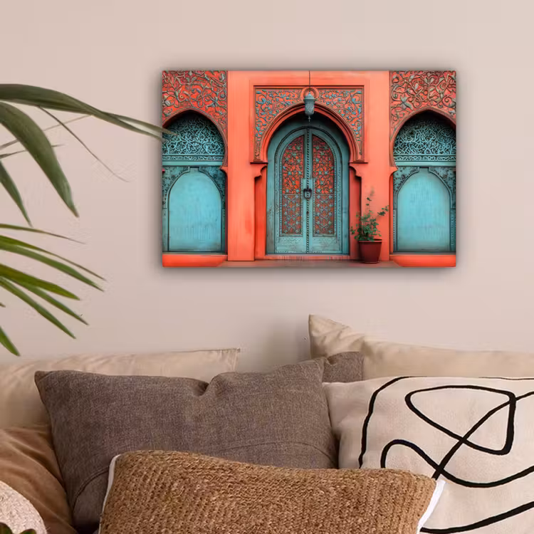 Lantaarn - Deur - Turquoise canvas 2cm klein -sfeer1