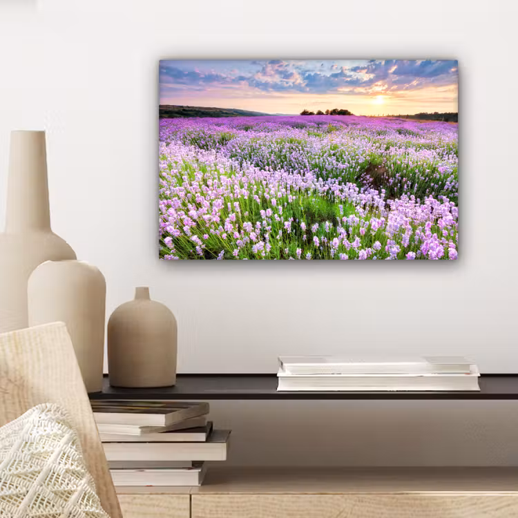 Lavendel - Bloemen - Zonsondergang - Paars - Weide canvas 2cm klein -sfeer6