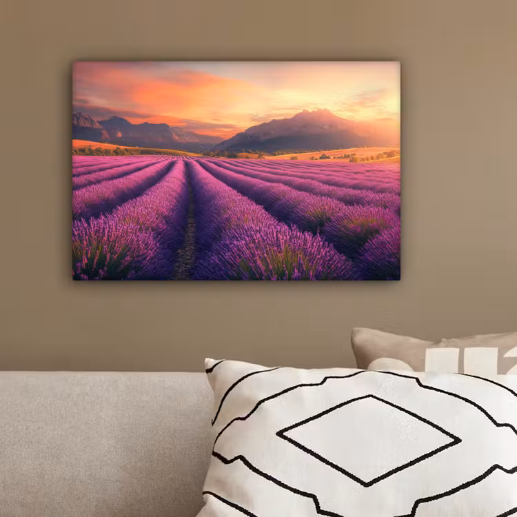 Lavendelveld - Zonsondergang - Paars canvas 2cm klein -sfeer3