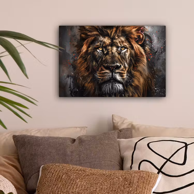 Leeuw - Dieren - Portret - Zwart - Luxe canvas 2cm klein -sfeer1