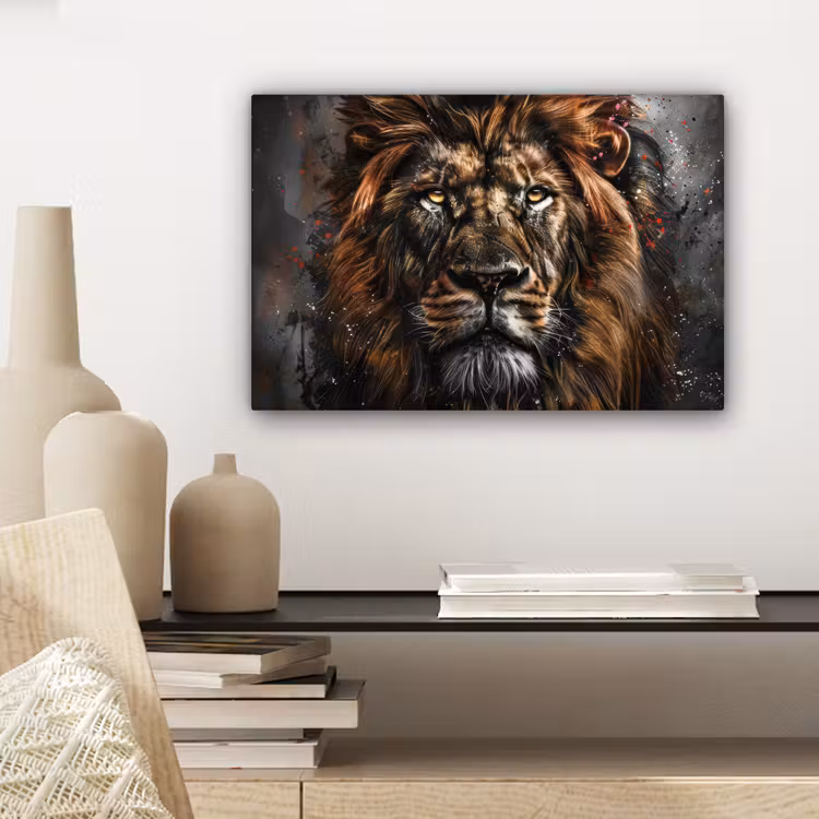 Leeuw - Dieren - Portret - Zwart - Luxe canvas 2cm klein -sfeer6