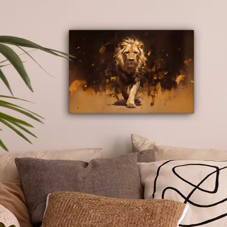 Leeuw - Geschilderd - Abstract - Goud canvas 2cm klein -sfeer1