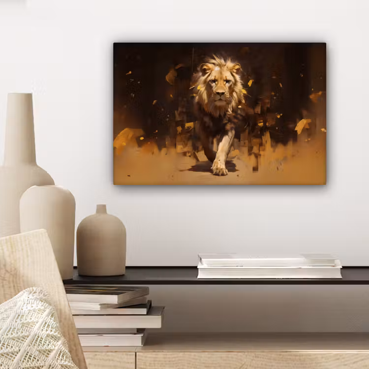 Leeuw - Geschilderd - Abstract - Goud canvas 2cm klein -sfeer6
