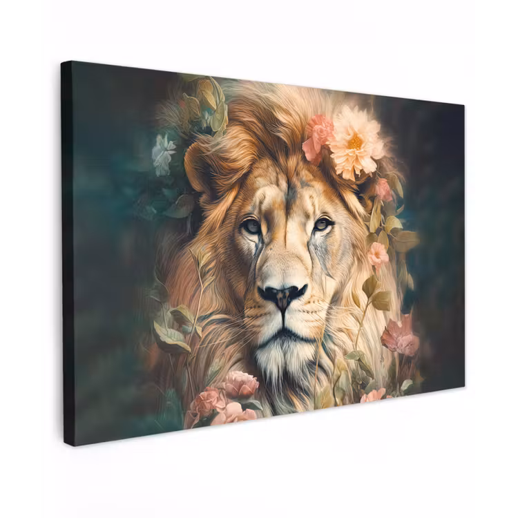 Leeuw - Leeuwenkop - Wilde dieren - Bloemen canvas 2cm klein -z3d