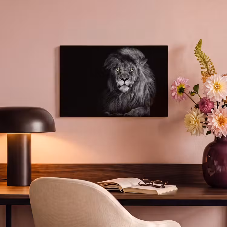Leeuw - Ogen - Oranje - Zwart wit - Dieren - Portret canvas 2cm klein -sfeer4
