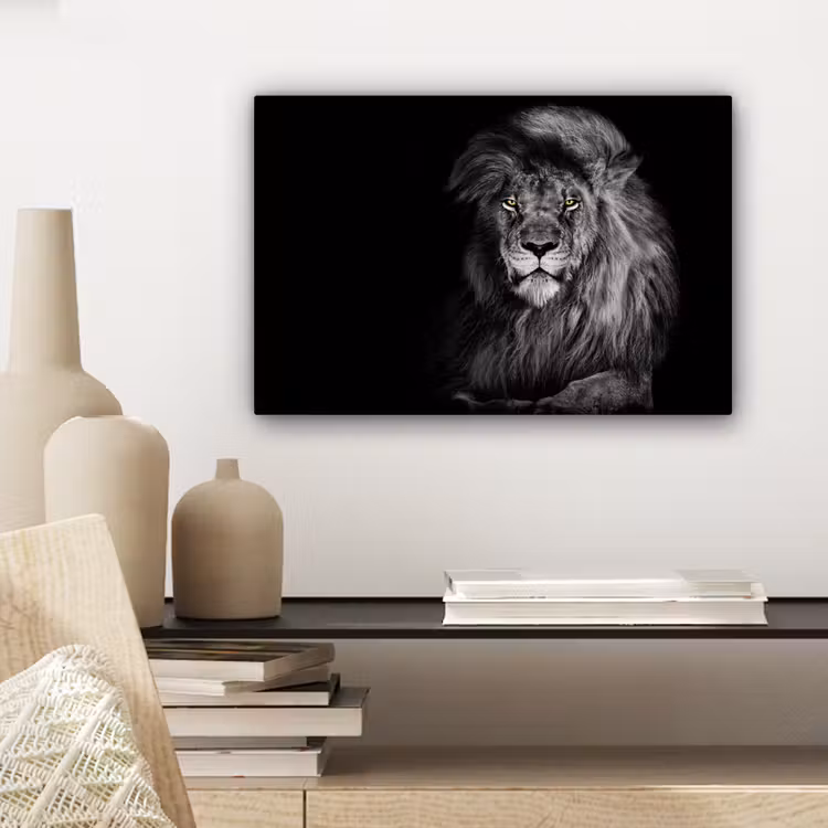 Leeuw - Ogen - Oranje - Zwart wit - Dieren - Portret canvas 2cm klein -sfeer6