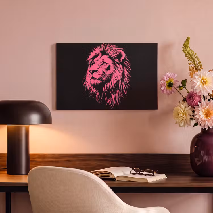Leeuw - Zwart - Roze - Neon canvas 2cm klein -sfeer4