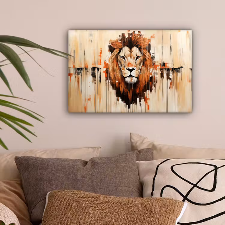 Leeuwenkop - Lijnen - Crème canvas 2cm klein -sfeer1