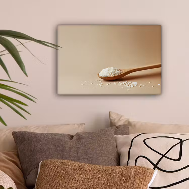 Lepel - Rijst - Hout - Beige canvas 2cm klein -sfeer1