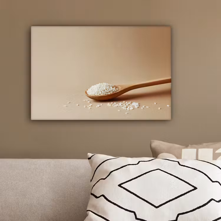Lepel - Rijst - Hout - Beige canvas 2cm klein -sfeer3
