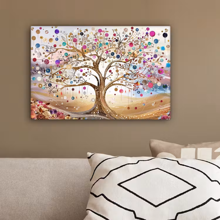 Levensboom - Goud - Kleurrijk - Abstract - Aesthetic canvas 2cm klein -sfeer3