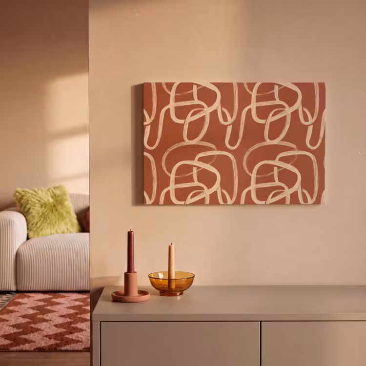 Lijnen - Abstract - Organisch - Terracotta - Crème canvas 2cm klein 34 -sfeer1