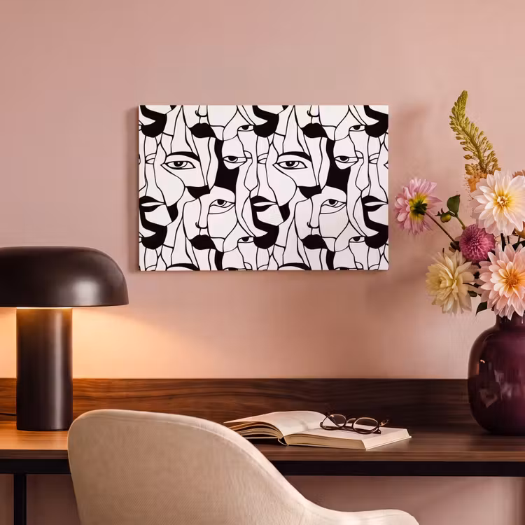 Lijnen - Gezichten - Zwart - Wit canvas 2cm klein 34 -sfeer4