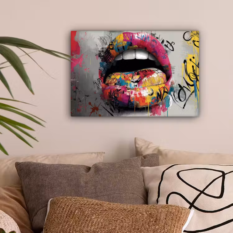 Lippen - Graffiti - Expressief canvas 2cm klein -sfeer1