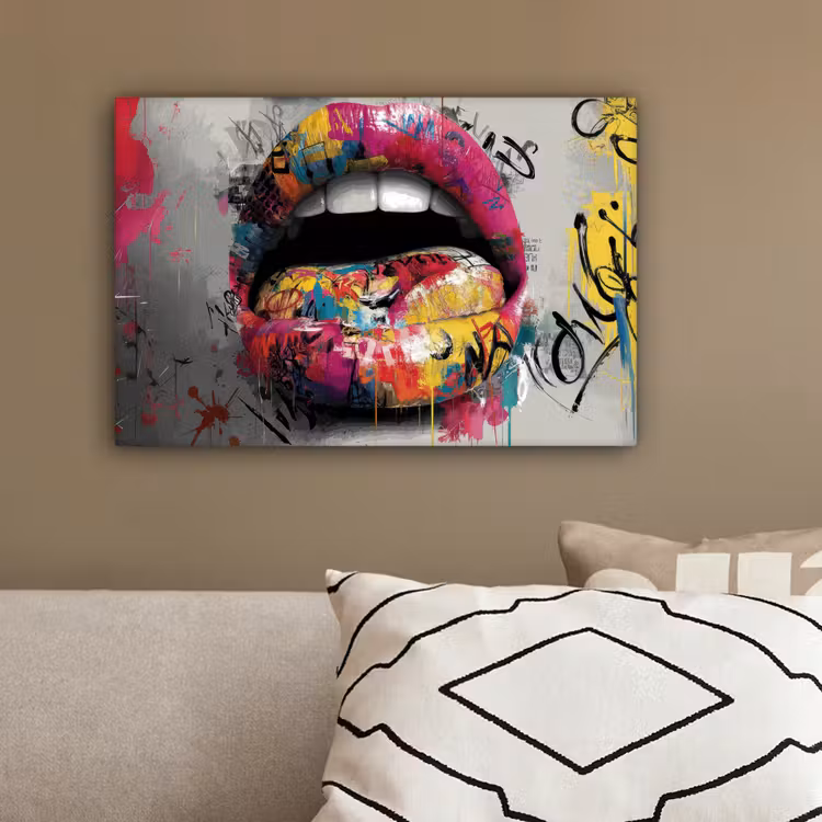 Lippen - Graffiti - Expressief canvas 2cm klein -sfeer3