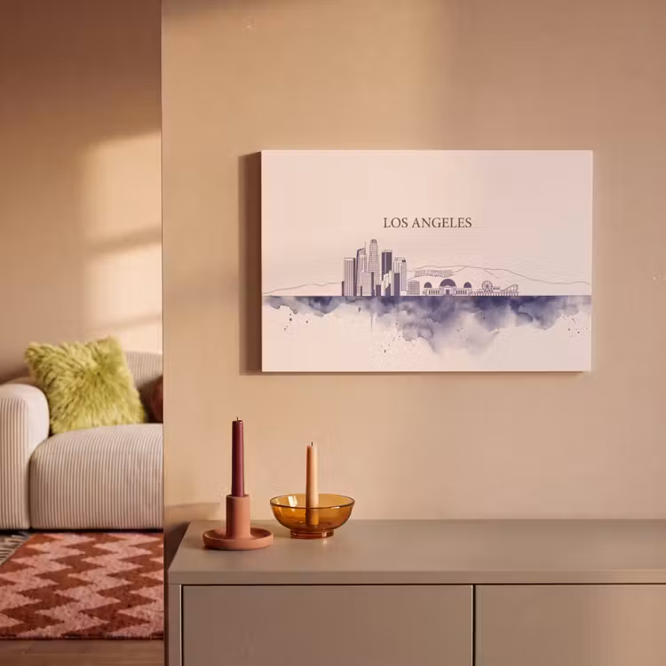 Los Angeles - Skyline - Architectuur - Aquarel - Blauw canvas 2cm klein -sfeer1