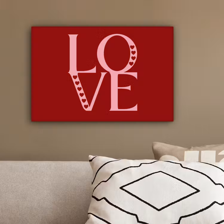 Love - Rood - Hatjes canvas 2cm klein -sfeer3