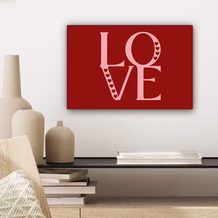 Love - Rood - Hatjes canvas 2cm klein -sfeer6