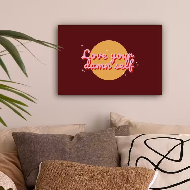 love your damn self - Cirkel - Glitter - Rood canvas 2cm klein -sfeer1