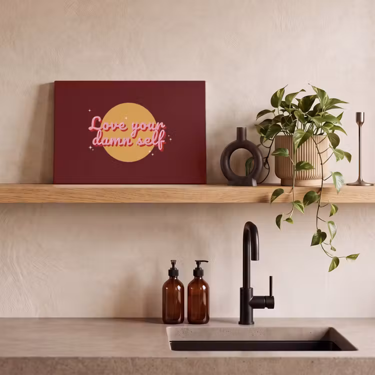 love your damn self - Cirkel - Glitter - Rood canvas 2cm klein -sfeer3