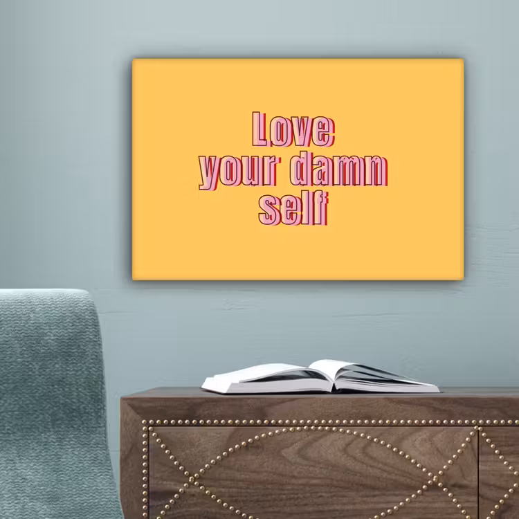 Love yourself - Roze - Geel canvas 2cm klein -sfeer4
