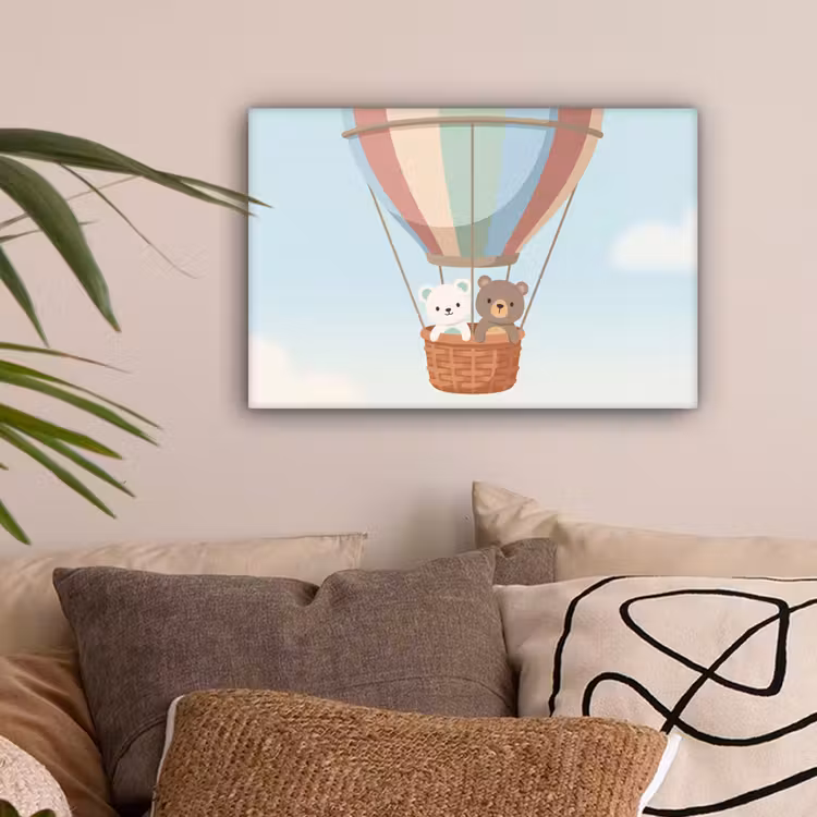 Luchtballon - Beren - Pastel canvas 2cm klein -sfeer1