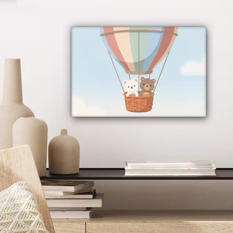 Luchtballon - Beren - Pastel canvas 2cm klein -sfeer6
