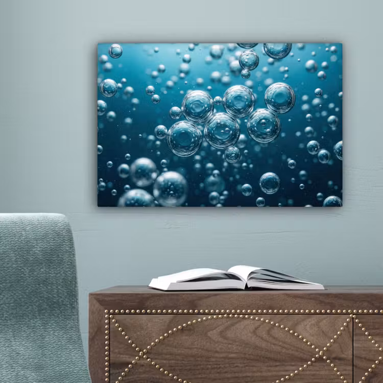 Luchtbellen - Dynamisch - Blauw canvas 2cm klein -sfeer4