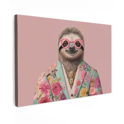 Luiaard - Bloemenprint - Bril - Roze canvas 2cm klein -z3d