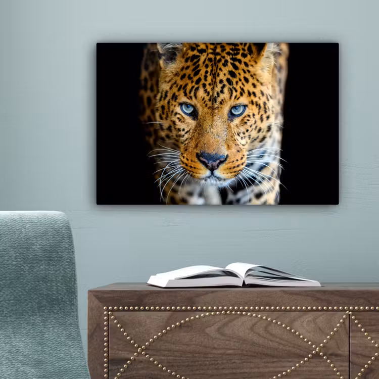 Luipaard - Dieren - Portret - Wilde dieren - Zwart canvas 2cm klein -sfeer4