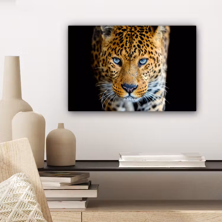 Luipaard - Dieren - Portret - Wilde dieren - Zwart canvas 2cm klein -sfeer6