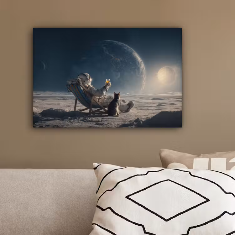 Maan - Kat - Astronaut - Ruimte canvas 2cm klein -sfeer3