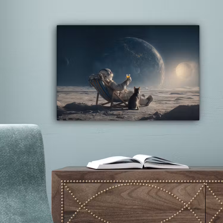 Maan - Kat - Astronaut - Ruimte canvas 2cm klein -sfeer4