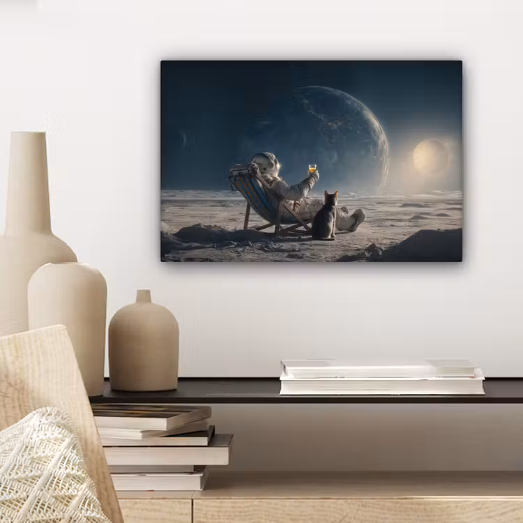Maan - Kat - Astronaut - Ruimte canvas 2cm klein -sfeer6