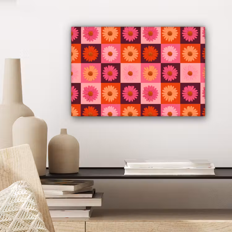 Madeliefjes - Dambord - Retro - Roze - Oranje canvas 2cm klein 34 -sfeer6