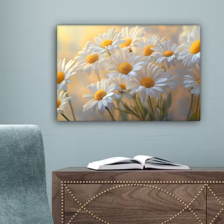 Madeliefjes - Wit - Zonlicht canvas 2cm klein -sfeer4