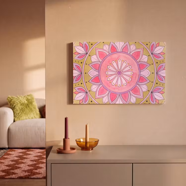 Mandala - Patroon - Kunst - Aquarel - Roze canvas 2cm klein -sfeer1