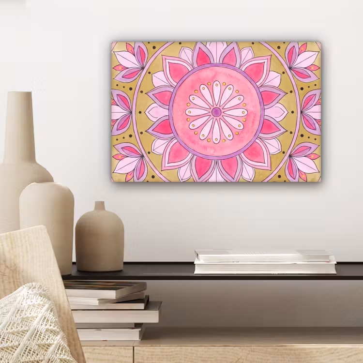 Mandala - Patroon - Kunst - Aquarel - Roze canvas 2cm klein -sfeer6