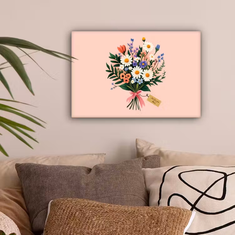 Margrieten - Boeket - Strikje - Roze canvas 2cm klein -sfeer1