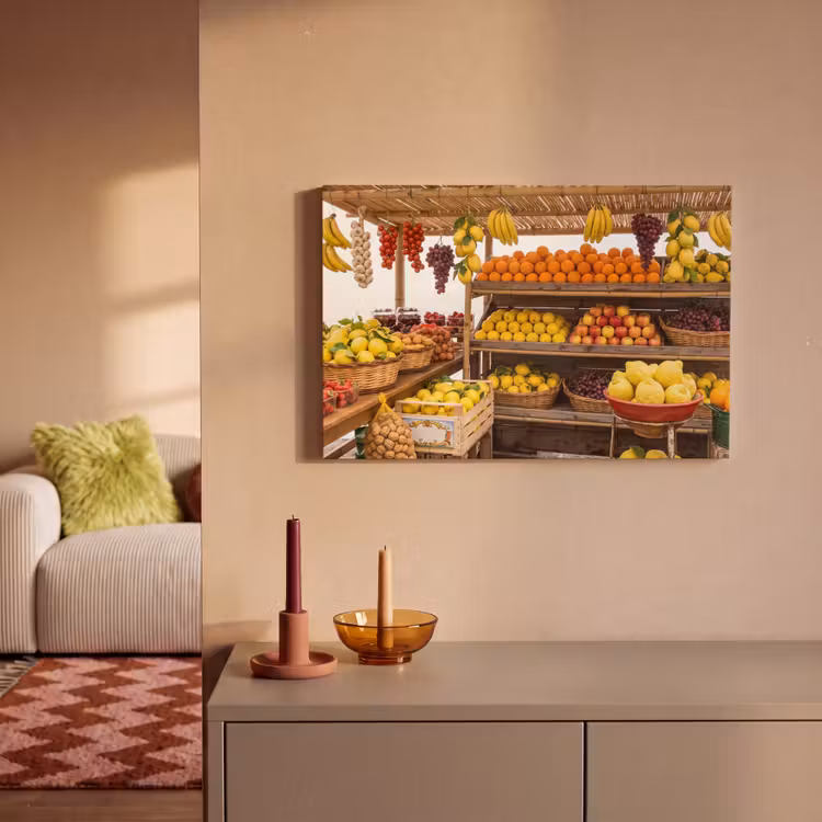 Canvas schilderij - Marktkraam - Fruit - Vers - Marktkraam - Fruit - Vers canvas 2cm klein