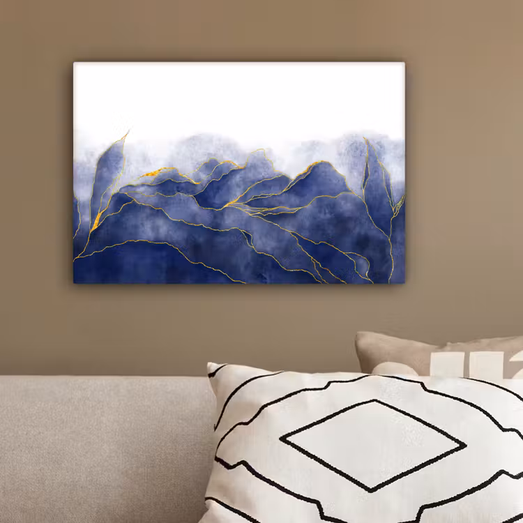 Marmer - Blauw - Marmerlook - Goud - Textuur canvas 2cm klein -sfeer3