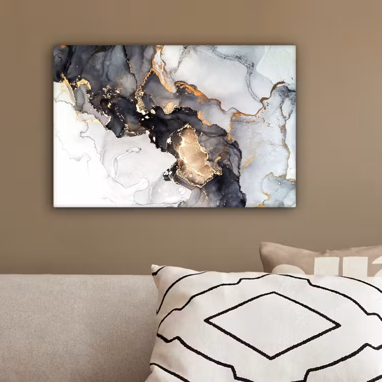 Marmer - Goud - Abstract - Zwart Wit - Luxe canvas 2cm klein -sfeer3