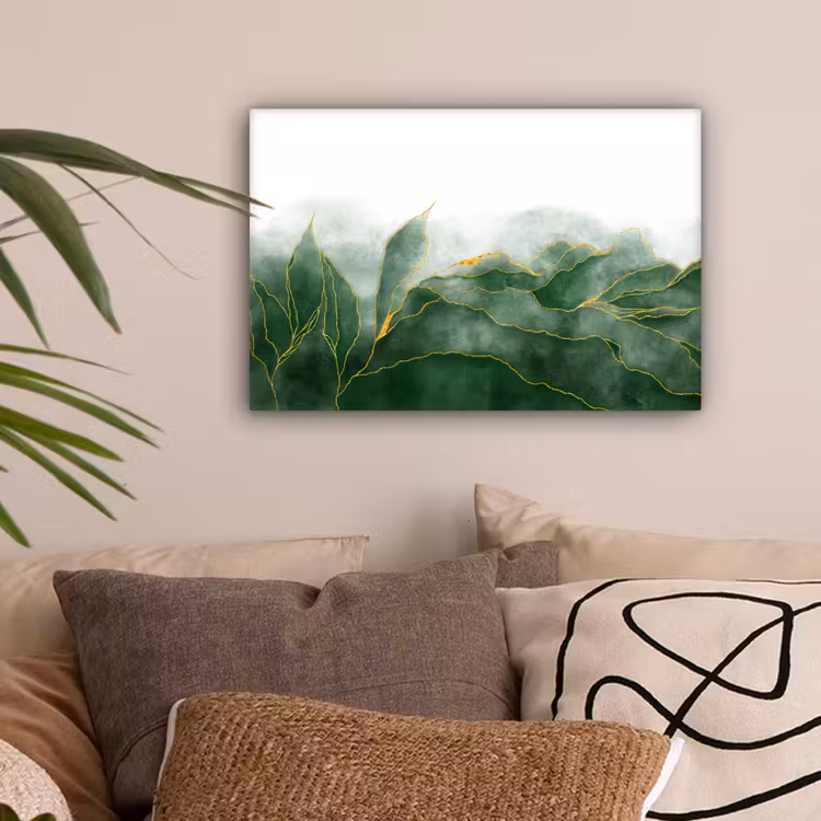 Marmer - Groen - Luxe - Goud - Marmerlook canvas 2cm klein -sfeer1