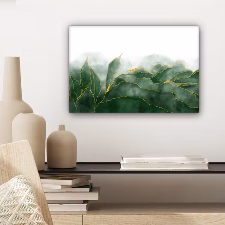 Marmer - Groen - Luxe - Goud - Marmerlook canvas 2cm klein -sfeer6